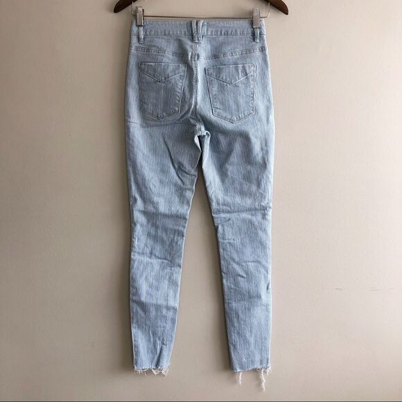 Unpublished High Rise Waist Striped Raw Hem Skinny Leg Denim Jeans Blue - Picture 7 of 12
